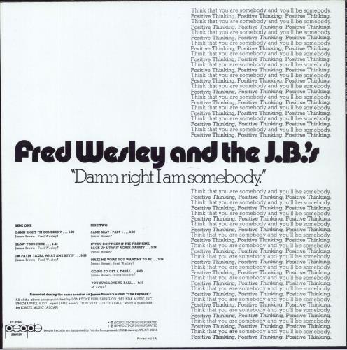 Fred Wesley Damn Right I Am Somebody vinyl LP album (LP record) US I3ELPDA802114