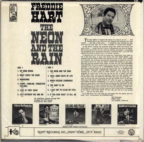 Freddie Hart The Neon And The Rain vinyl LP album (LP record) US 1FHLPTH699052