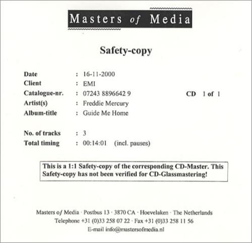 Freddie Mercury Guide Me Home CD-R acetate Dutch MERCRGU414948
