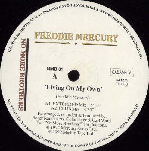 Freddie Mercury Living On My Own - The Remixes 12" vinyl single (12 inch record / Maxi-single) Belgian MER12LI18135