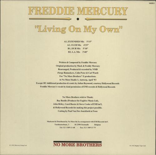 Freddie Mercury Living On My Own - The Remixes 12" vinyl single (12 inch record / Maxi-single) Belgian MER12LI18135