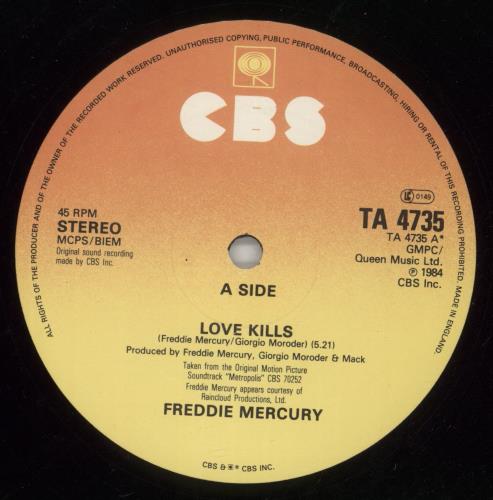 Freddie Mercury Love Kills 12" vinyl single (12 inch record / Maxi-single) UK MER12LO06617