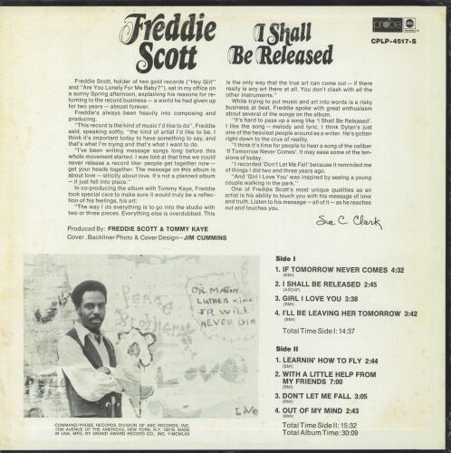 Freddie Scott I Shall Be Released vinyl LP album (LP record) US FSQLPIS804882