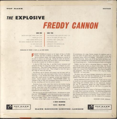 Freddy Cannon The Explosive Freddy Cannon vinyl LP album (LP record) UK FDCLPTH852474