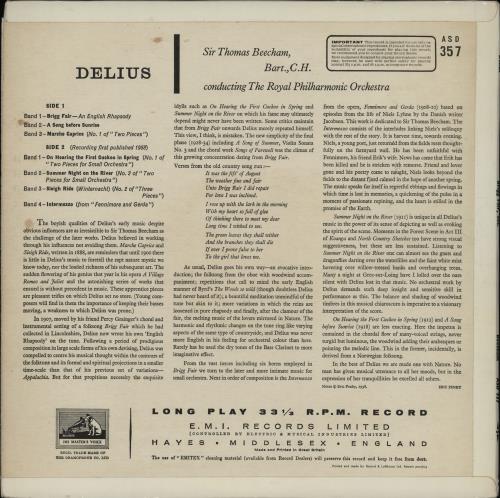 Frederick Delius Delius - 1st vinyl LP album (LP record) UK DUHLPDE763882