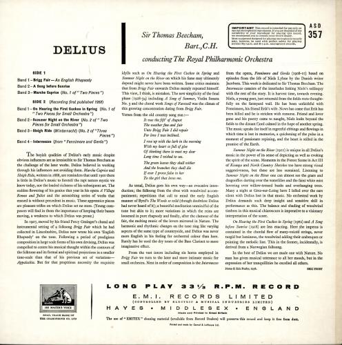 Frederick Delius Delius - 3rd vinyl LP album (LP record) UK DUHLPDE700851