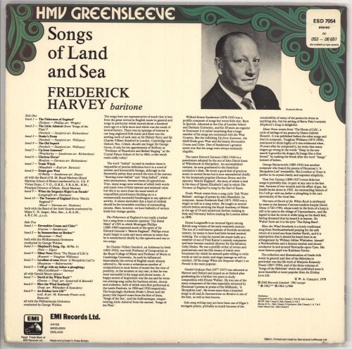 Frederick Harvey Songs Of Land And Sea vinyl LP album (LP record) UK 0WZLPSO737283