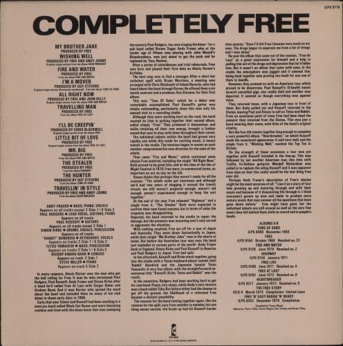 Free Completely Free vinyl LP album (LP record) UK FRELPCO886862