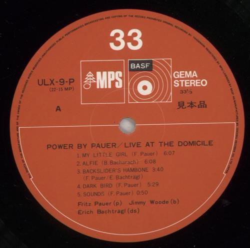 Fritz Pauer Power By Pauer, Live At The Domicile vinyl LP album (LP record) Japanese G48LPPO873510