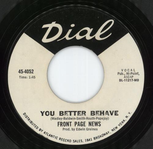 Front Page News Thoughts 7" vinyl single (7 inch record / 45) US -T507TH881951