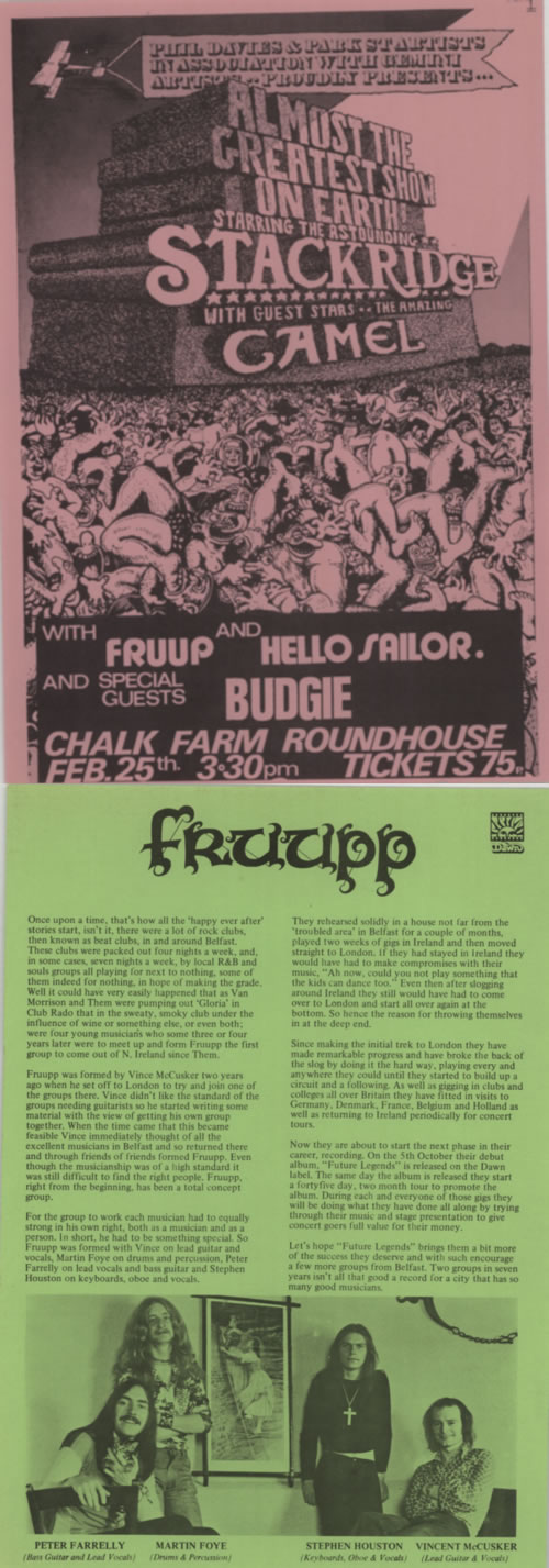 Fruupp Future Legends - 1st + press release/ flyer vinyl LP album (LP record) UK FWWLPFU597056