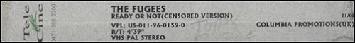 Fugees Ready Or Not - Censored video (VHS or PAL or NTSC) UK FUGVIRE77225