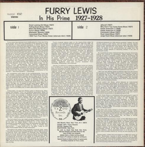 Furry Lewis In His Prime 1927-28 vinyl LP album (LP record) US FUOLPIN548932