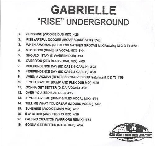 Gabrielle Rise Underground CD-R acetate UK GBRCRRI483382
