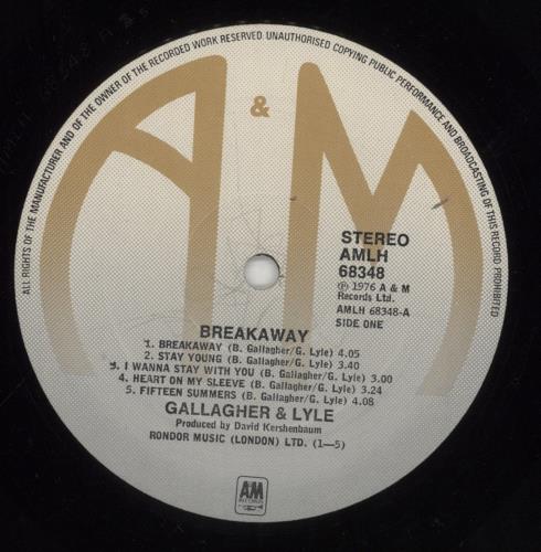 Gallagher And Lyle Breakaway + Insert vinyl LP album (LP record) UK G&LLPBR330577