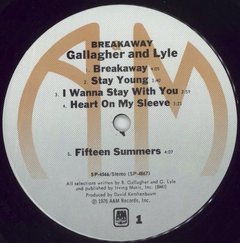 Gallagher And Lyle Breakaway vinyl LP album (LP record) US G&LLPBR296831