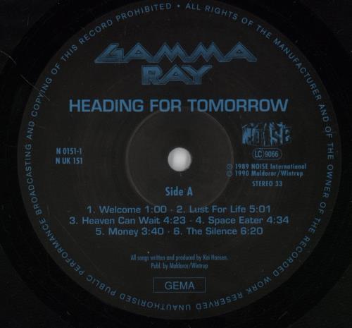 Gamma Ray Heading For Tomorrow vinyl LP album (LP record) German GR2LPHE620184