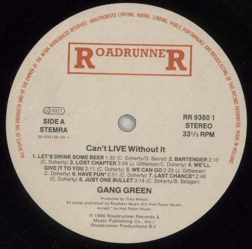 Gang Green Can't Live Without It vinyl LP album (LP record) UK GKYLPCA863144