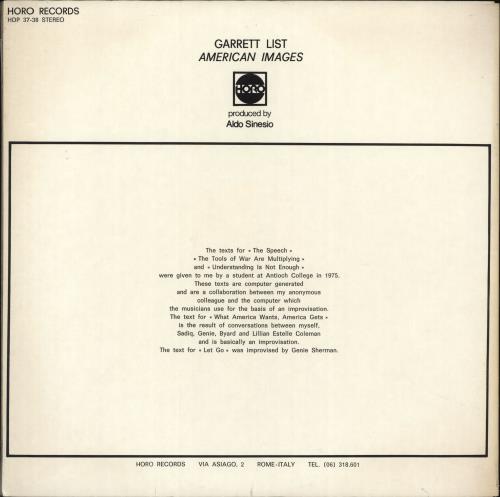Garrett List American Images 2-LP vinyl record set (Double LP Album) Italian QY92LAM703046