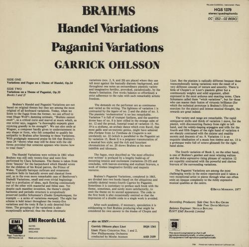 Garrick Ohlsson Handel Variations / Paganini Variations vinyl LP album (LP record) UK G9XLPHA758987