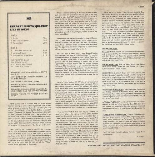 Gary Burton Live In Tokyo vinyl LP album (LP record) Canadian GB5LPLI875730