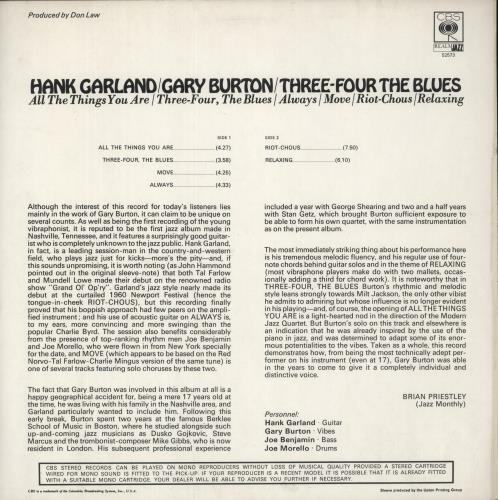 Gary Burton Three-Four The Blues vinyl LP album (LP record) UK GB5LPTH879374