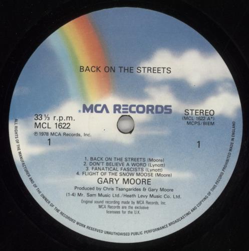 Gary Moore Back On The Streets vinyl LP album (LP record) UK MOOLPBA301002
