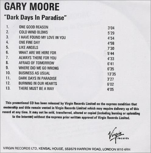 Gary Moore Dark Days In Paradise CD-R acetate UK MOOCRDA248012