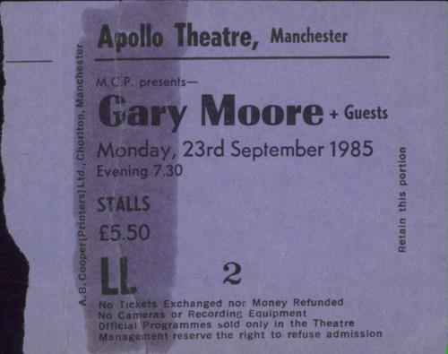 Gary Moore Live In '85 + Ticket Stub tour programme UK MOOTRLI480119