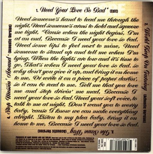 Gary Moore Need Your Love So Bad 7" vinyl single (7 inch record / 45) UK MOO07NE58977