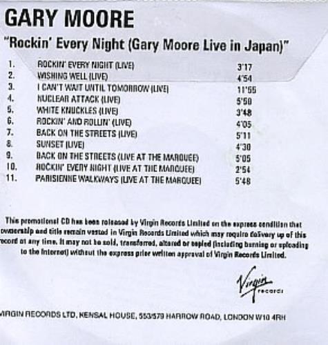 Gary Moore Rockin' Every Night (Live In Japan) CD-R acetate UK MOOCRRO252105