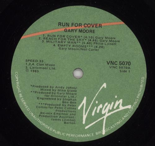 Gary Moore Run For Cover vinyl LP album (LP record) South African MOOLPRU559299