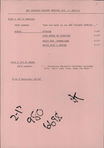 Gary Numan BBC College Concert Special #16 vinyl LP album (LP record) US NUMLPBB807878