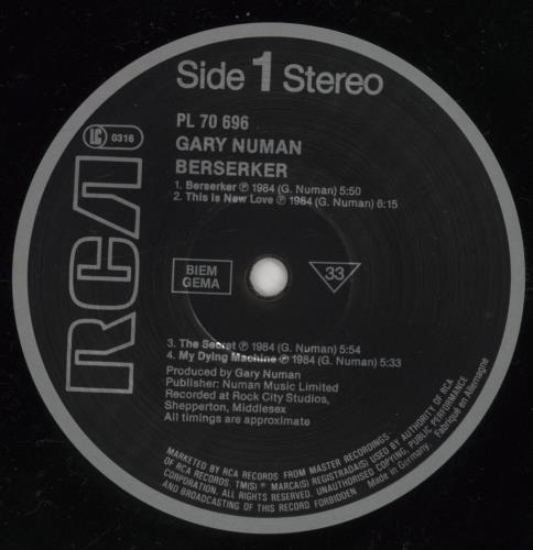 Gary Numan Berserker vinyl LP album (LP record) German NUMLPBE860432