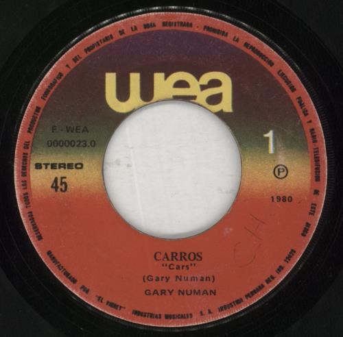 Gary Numan Carros 7" vinyl single (7 inch record / 45) Peruvian NUM07CA849517