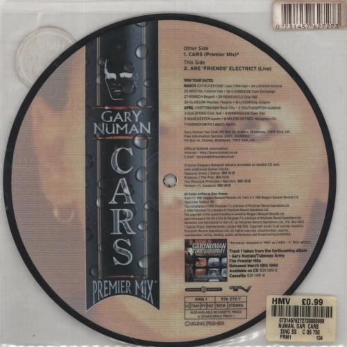 Gary Numan Cars (Premier Mix) 7" vinyl picture disc (7 inch picture disc single) UK NUM7PCA62702