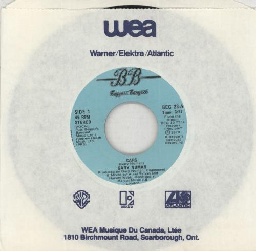 Gary Numan Cars 7" vinyl single (7 inch record / 45) Canadian NUM07CA872653