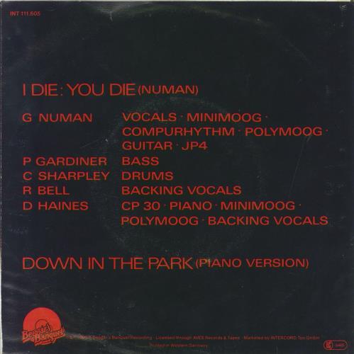 Gary Numan I Die: You Die 7" vinyl single (7 inch record / 45) German NUM07ID818496