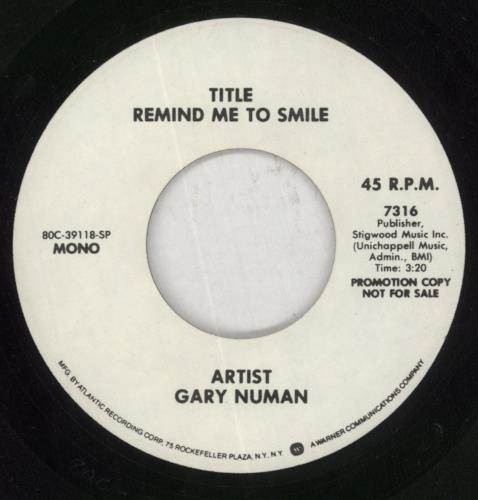 Gary Numan Remind Me To Smile 7" vinyl single (7 inch record / 45) US NUM07RE849430