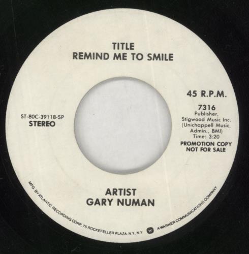 Gary Numan Remind Me To Smile 7" vinyl single (7 inch record / 45) US NUM07RE849430