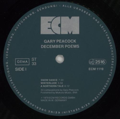 Gary Peacock December Poems vinyl LP album (LP record) German GZ1LPDE859295