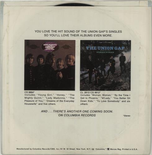 Gary Puckett Over You 7" vinyl single (7 inch record / 45) US GPU07OV677056