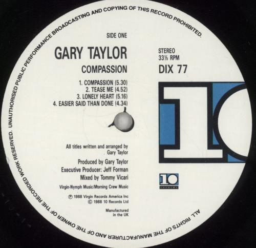 Gary Taylor Compassion vinyl LP album (LP record) UK 97XLPCO881795