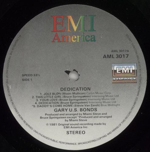 Gary U.S. Bonds Dedication vinyl LP album (LP record) UK GUBLPDE359728