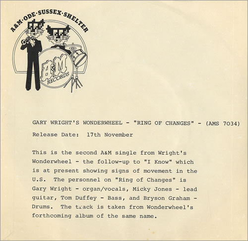 Gary Wright Ring Of Changes - P/S 7" vinyl single (7 inch record / 45) UK GRW07RI480804