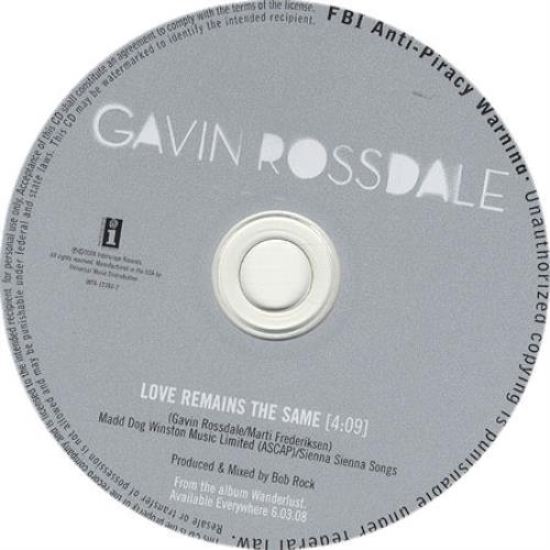 Gavin Rossdale Love Remains The Same CD single (CD5 / 5") US GVSC5LO443415