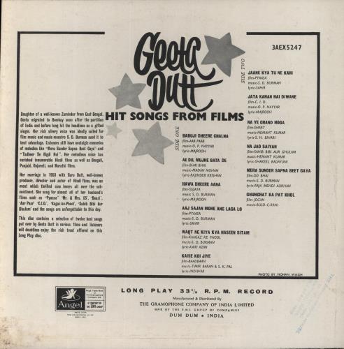 Geeta Dutt Hit Songs From Films vinyl LP album (LP record) Indian 78ILPHI852208