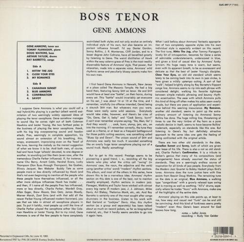Gene Ammons Boss Tenor vinyl LP album (LP record) US GNMLPBO809236