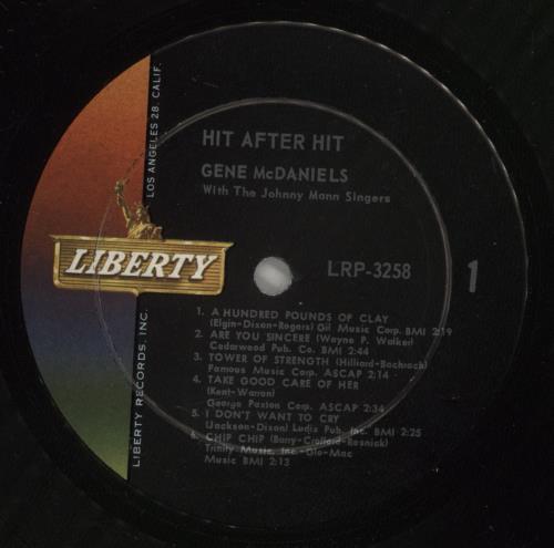 Gene McDaniels Hit After Hit vinyl LP album (LP record) US GN4LPHI883318