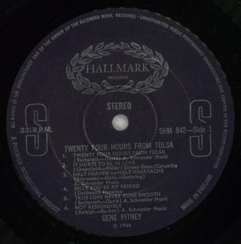 Gene Pitney 24 Hours From Tulsa vinyl LP album (LP record) UK GPTLPHO488083